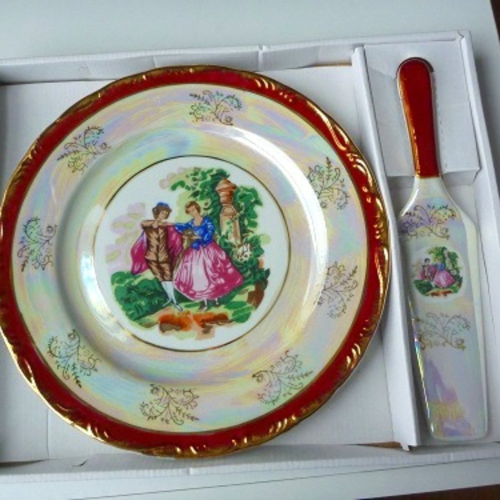 New Fine Porcelain Serving Platter with matching knife by Imperial
